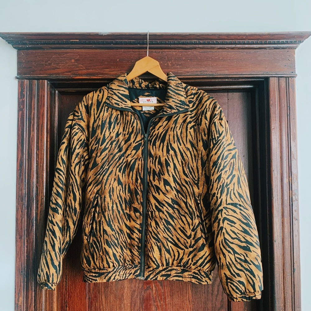 Vintage silk tiger print bomber jacket.